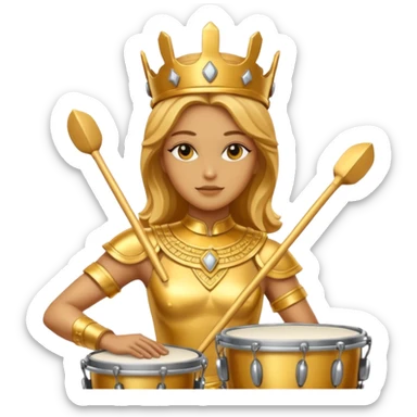fully golden statue female drummer face golden sticker
