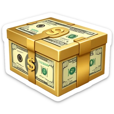 A box featuring a $100000 bill design sticker