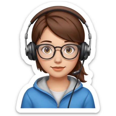 gamer girl with glasses, brown hair sticker