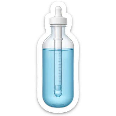 small transparent plastic vial of saline solution with soft rounded shape and twist-off tip, clear liquid inside, slightly flexible, single-use medical packaging, no label or branding, apple emoji style, soft lighting, subtle shadows, transparent background, emoji scale sticker
