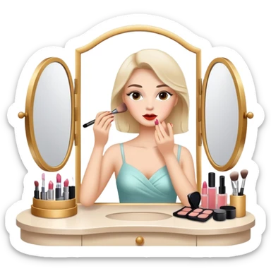 Hyperrealistic woman putting on makeup at a vanity sticker