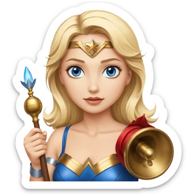 Blonde blue eyes Wonder Woman holding bell and baton sticker