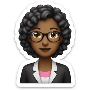 Profesora  pelo liso  negro y largo,  con lentes rosados sticker