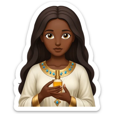 dark skinned Biblical woman anoints with perfume, no jewelry sticker