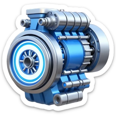Powerful half-futuristic half-modern engine emoji, thick industrial metal body, rotating inner parts, glowing energy core. sticker