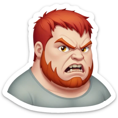 young angry fat man in profile view with red hair and fangs sticker