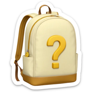 White backpack with yellow questions mark boxes stuffed in it sticker