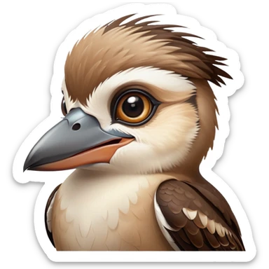 cinematic-cute-kookaburra-portrait-emoji,-head-tilted-playfully-and-inquisitively,-featuring-a-glossy-brown-plumage-with-subtle-cream-accents-and-a-perky,-expressive-beak,-round,-sparkling-large-eyes-filled-with-curious-mirth,-simplified-ye copy 2 sticker