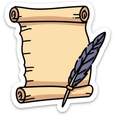 medieval parchment document with quill pen sticker