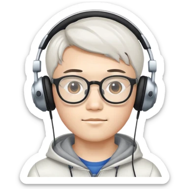 White handsome Chinese boy wear glasses and headphones sticker