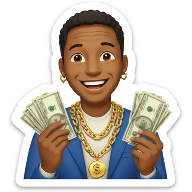 laughing black man holding lots of money sticker