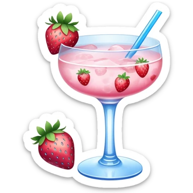 Ice pink strawberry cocktail with blue small flowers  sticker