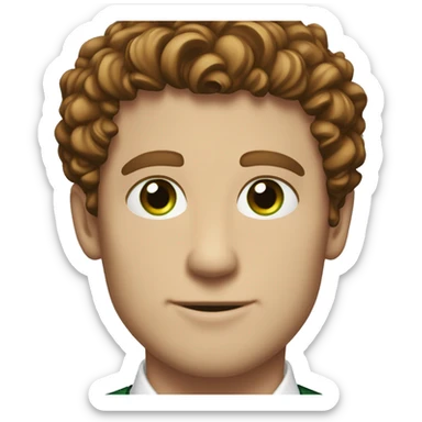 white man, high cheekbones, red tie, white button up, brown curly hair, green eyes sticker