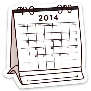 Colorful desk calendar with flip pages and a marked important date sticker