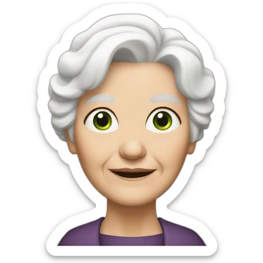 old woman grandma with white hair, white skin, green eyes sticker