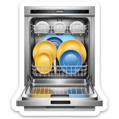 Dishwasher with door half open sticker