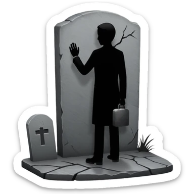 a silhouette of a person shadowing a gravestone sticker