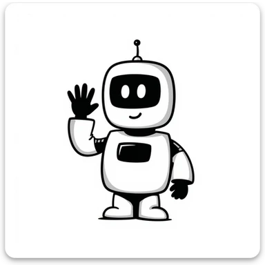robot in the exact pose of the standard salute emoji, head and body resembling the classic robot emoji, hand-drawn doodle style sticker