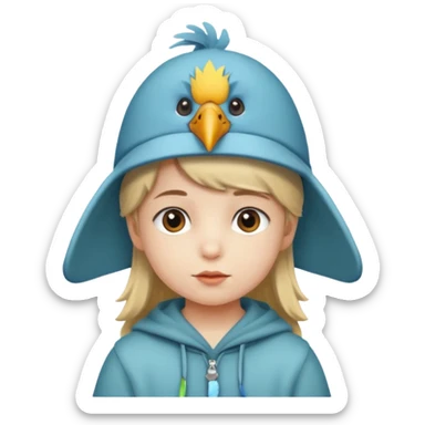 child with a bird hat sticker
