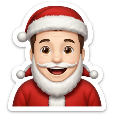 a brunette hair man wearing an oversize santa clothes while laughing  sticker