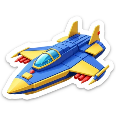 a galaga ship in a pixellated 1980s retro video game style sticker