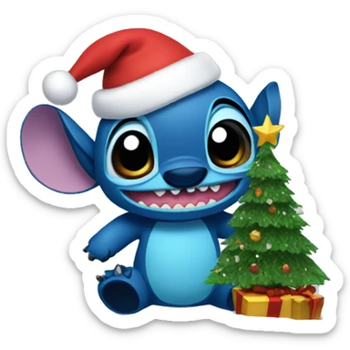 Stitch with a Christmas tree sticker