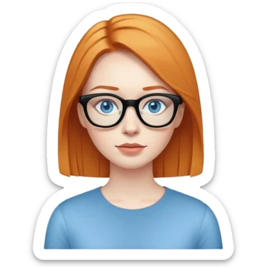 woman with pale skin, ginger straight hair, black glasses, blue eyes sticker