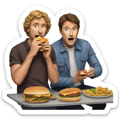 Glenn Robbins and Dave O'Neil eating burgers sticker