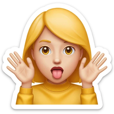 Sticking tongue out with hands gliding through yellow emoji  sticker