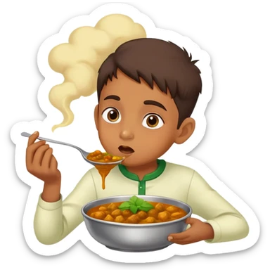 indian kid eating curry with green fumes  sticker
