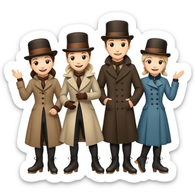 group of vistorian ice skaters ona  frozen lake sticker