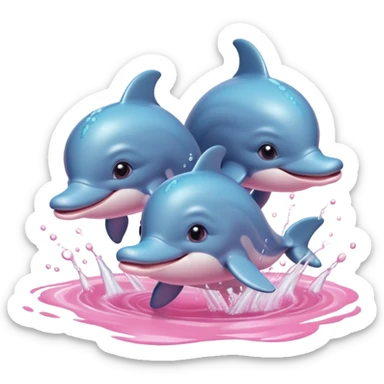 Cute baby dolphins splashing in pink water sticker