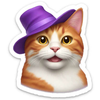 Red and  whiwhite cat on the mat with purple hat sticker
