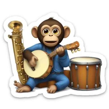 A monkey in a band playing lots of instruments at a time sticker