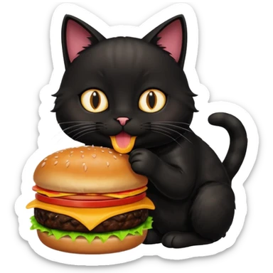 Black cat eating hamburger  sticker