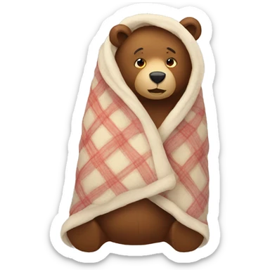 bear cozy in blanket sticker