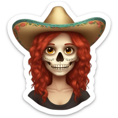 Full body Skull girl mexican red hair Sombrero indie rock sticker