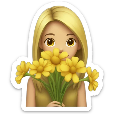 Yellow flowers with shy girl sticker