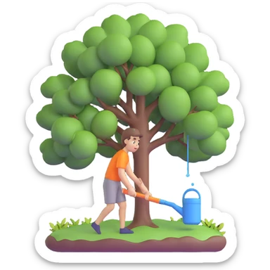 18 year old boy watering a tree sticker