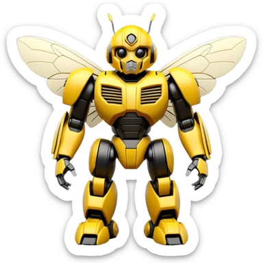 Clean 3D printable robotic bumblebee character, Bumblebee Transformers inspired design sticker
