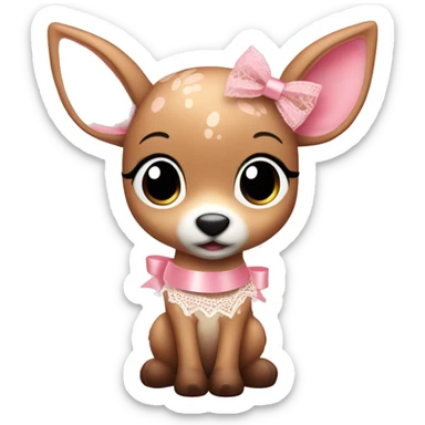 Cute pink fawn with lace ribbon sticker