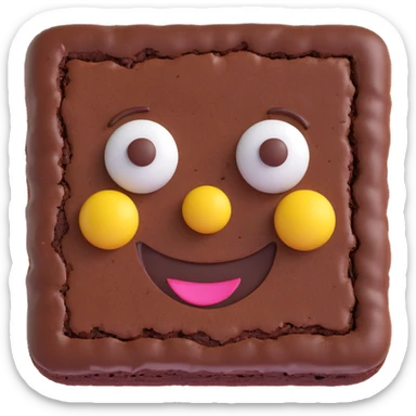 3D chocolate brownie with a smiley face, realistic depth, 3D emoji style sticker