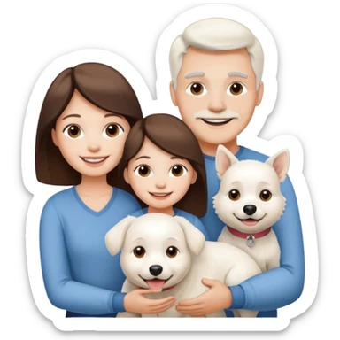parents, daughter and a white dog sticker