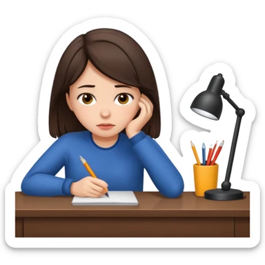 Brunette girl tired at desk sticker