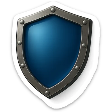 Make the blue center match the deep, rich blue from the attached reference image. Keep the shield facing directly forward, shiny glass-like center, metallic border, no point at the top, no symbols, no sword, transparent background, and all other details the same. sticker
