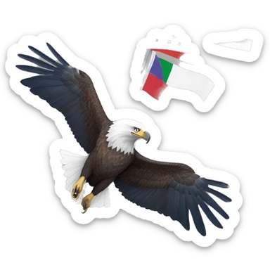 bald eagle in flight grasping three different flags with its talons: 1. pride flag, 2. trans flag, and 3. blue flag with the earth on it sticker