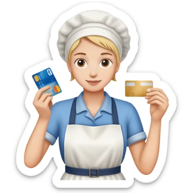  person holding debit card with flour on the table sticker