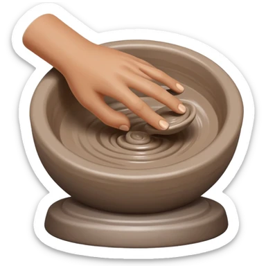 single hand scooping on the side of a blob of clay on a silver pottery wheel sticker