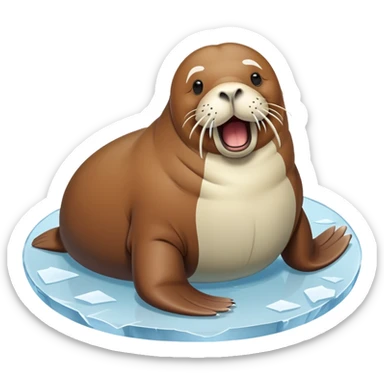 A single walrus in a circle shape, with its round body and playful tusks, happily rests on the ice sticker