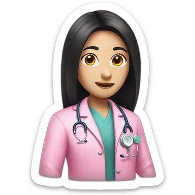 Long black hair doctor in pink coat sticker